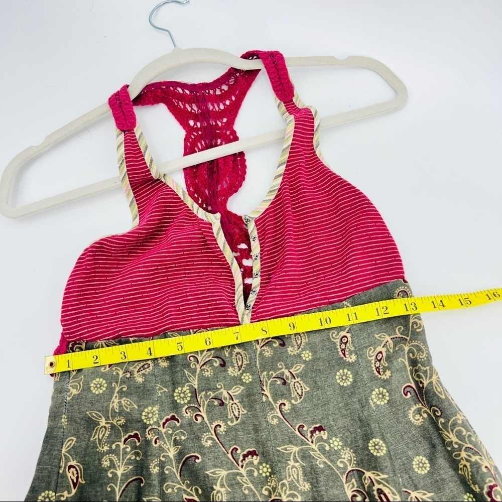 Free People Heartland Paisley Mixed Media Crochet Dress - XS - Burgundy & Olive - Picture 12 of 16